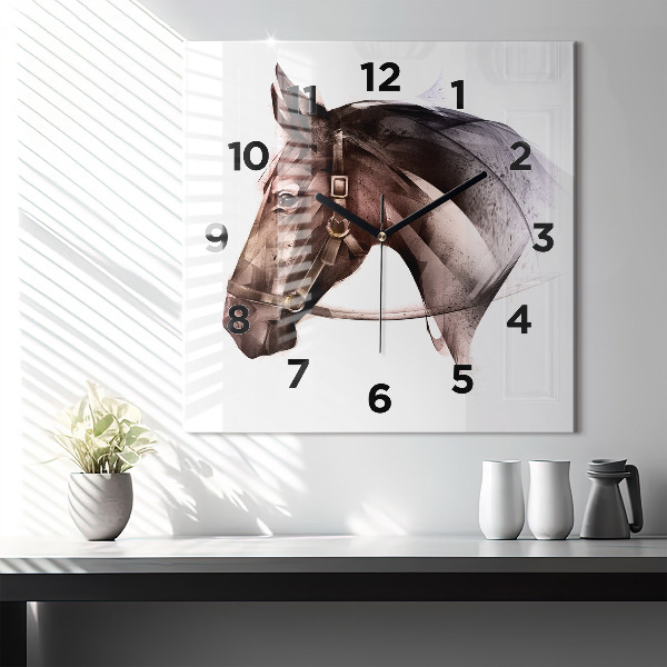 Orologio quadrato in vetro Profilo del cavallo dipinto