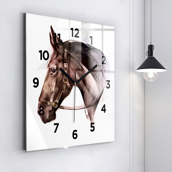 Orologio quadrato in vetro Profilo del cavallo dipinto