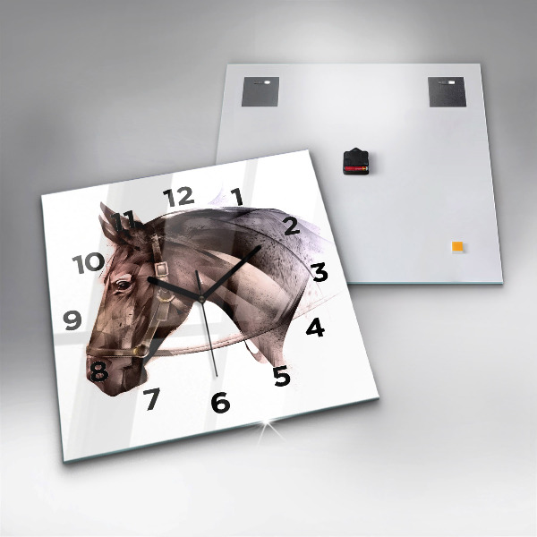 Orologio quadrato in vetro Profilo del cavallo dipinto