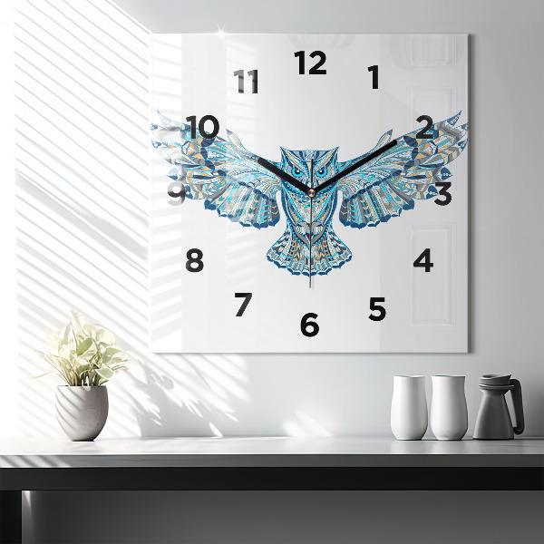 Orologio quadrato in vetro Gufo in volo