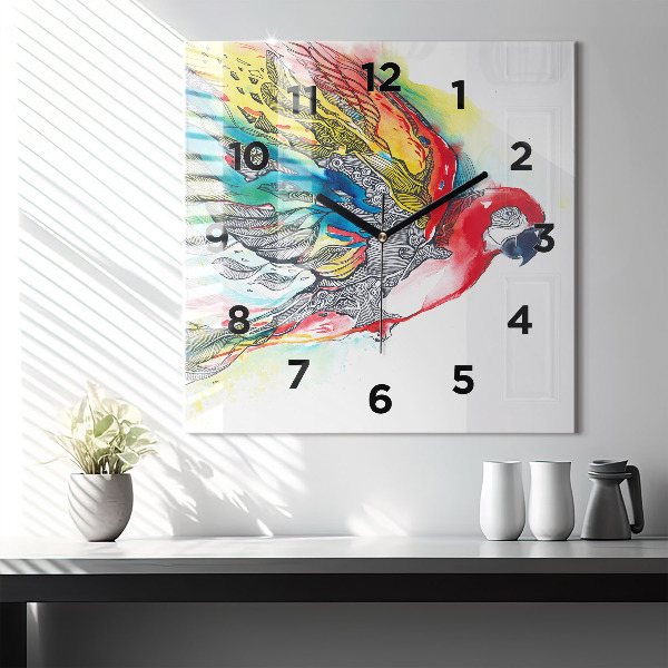 Orologio quadrato Pappagallo colorato in volo