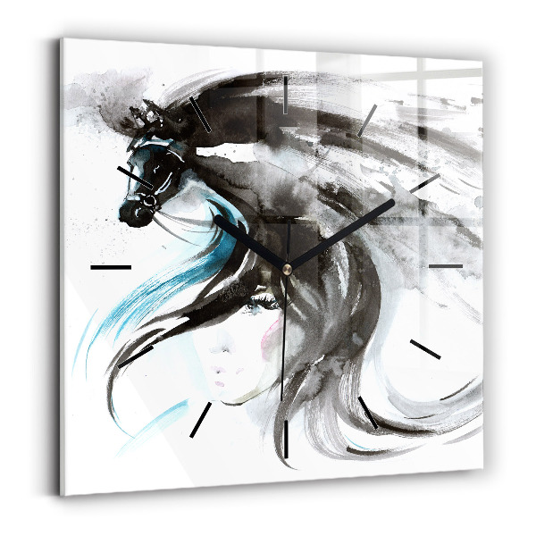Orologio quadrato Cavallo e donna astratti