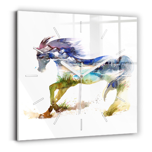 Orologio quadrato Montagne dipinte e cavallo