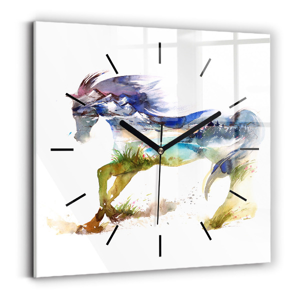 Orologio quadrato Montagne dipinte e cavallo