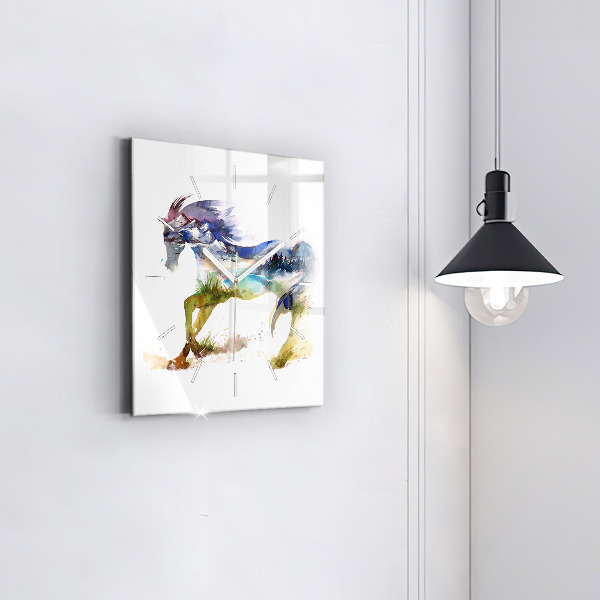 Orologio quadrato Montagne dipinte e cavallo