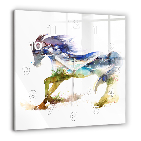 Orologio quadrato Montagne dipinte e cavallo