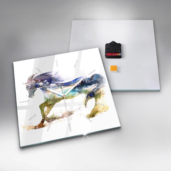 Orologio quadrato Montagne dipinte e cavallo