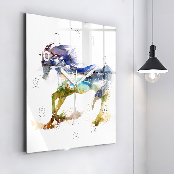 Orologio quadrato Montagne dipinte e cavallo