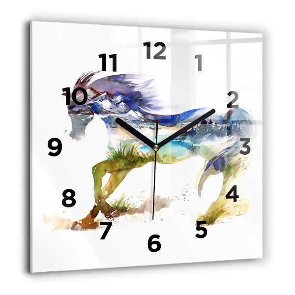 Orologio quadrato Montagne dipinte e cavallo
