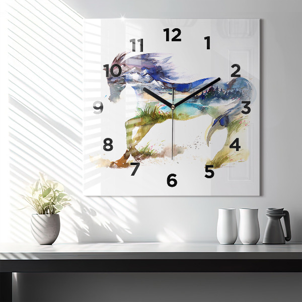 Orologio quadrato Montagne dipinte e cavallo