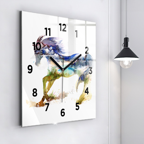 Orologio quadrato Montagne dipinte e cavallo