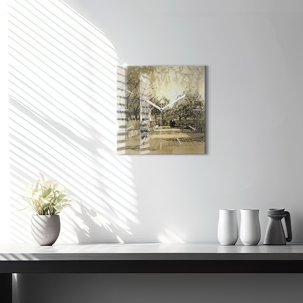 Orologio quadrato Parco e alberi in seppia