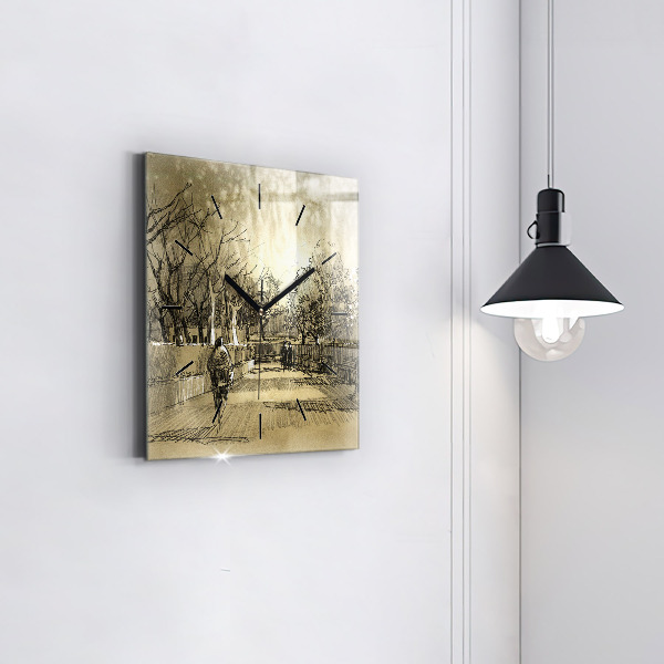 Orologio quadrato Parco e alberi in seppia