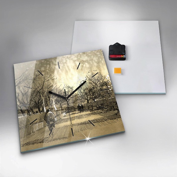 Orologio quadrato Parco e alberi in seppia