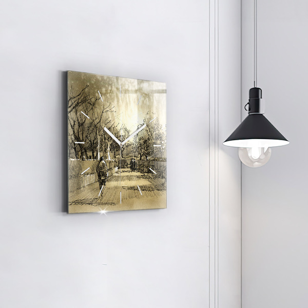 Orologio quadrato Parco e alberi in seppia