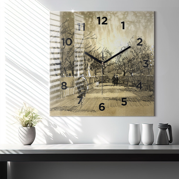 Orologio quadrato Parco e alberi in seppia