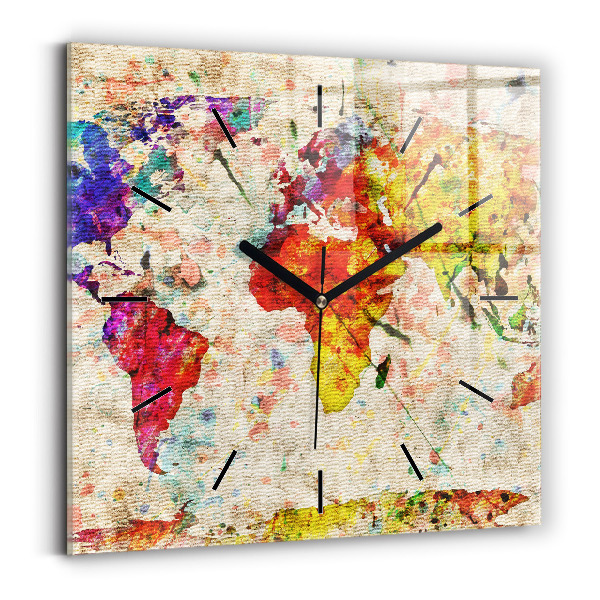 Orologio quadrato Mappa del mondo colorata