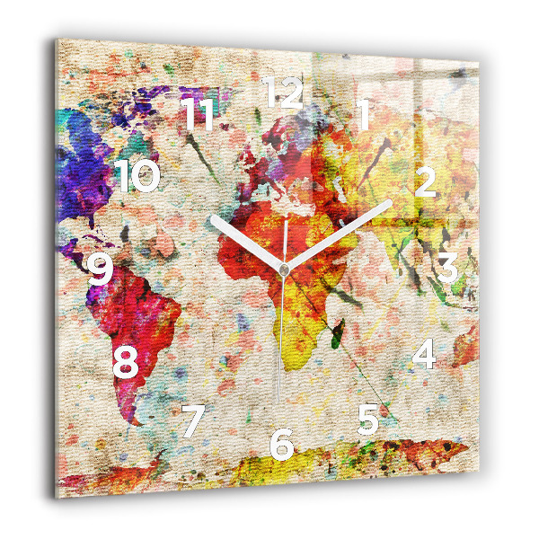 Orologio quadrato Mappa del mondo colorata