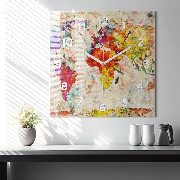 Orologio quadrato Mappa del mondo colorata