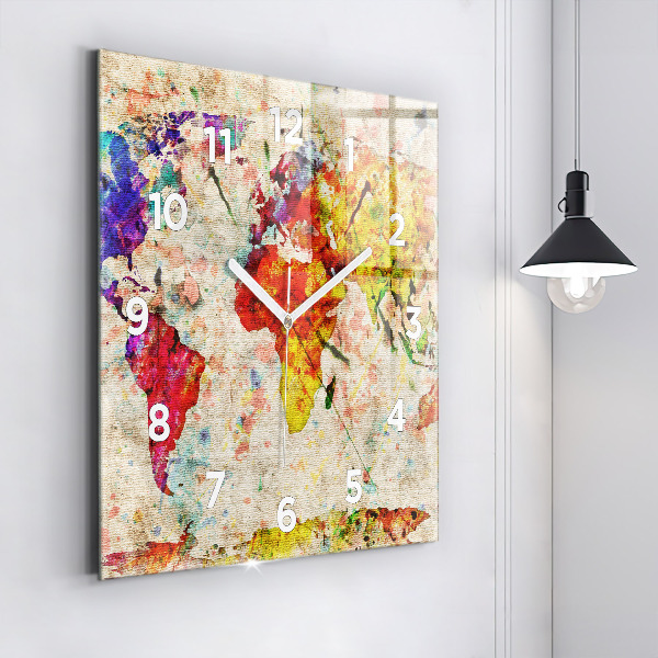 Orologio quadrato Mappa del mondo colorata