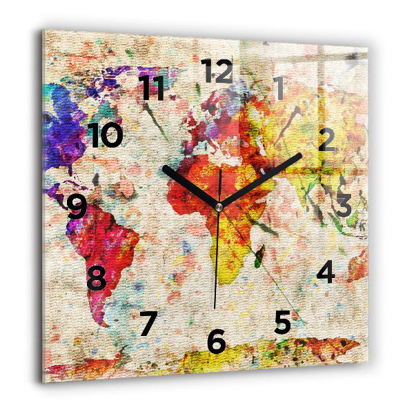 Orologio quadrato Mappa del mondo colorata