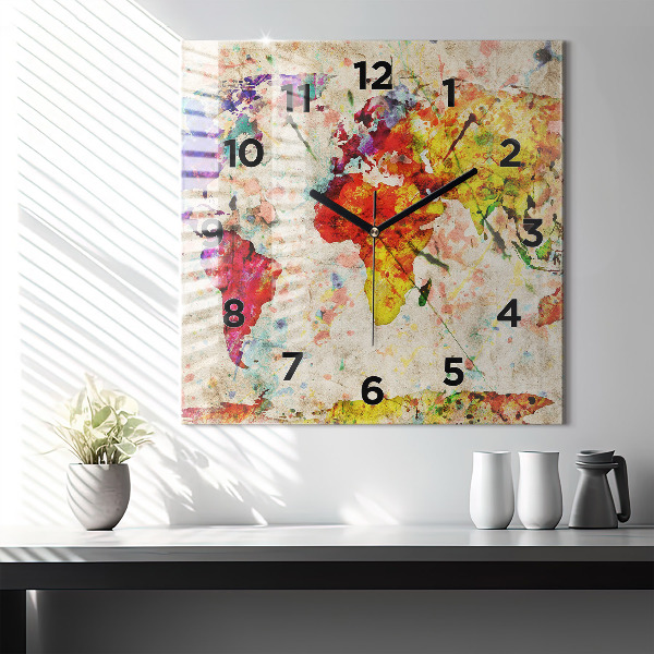 Orologio quadrato Mappa del mondo colorata