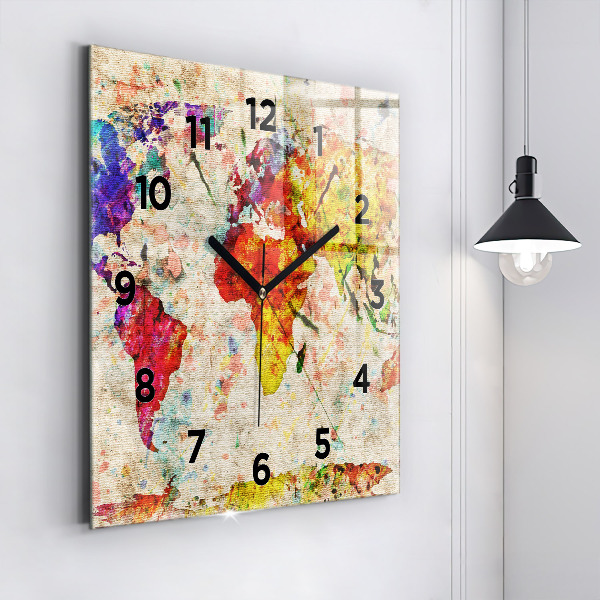 Orologio quadrato Mappa del mondo colorata
