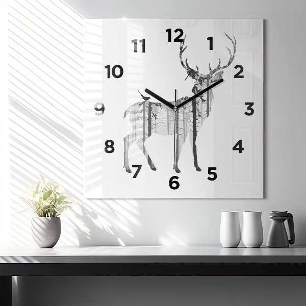 Orologio quadrato Silhouette di una foresta di cervi