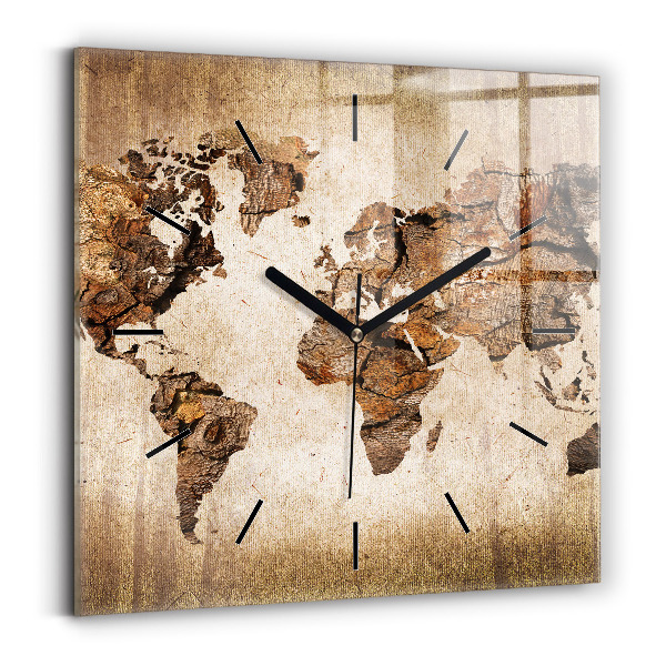 Orologio quadrato in vetro Mappa del mondo d'epoca