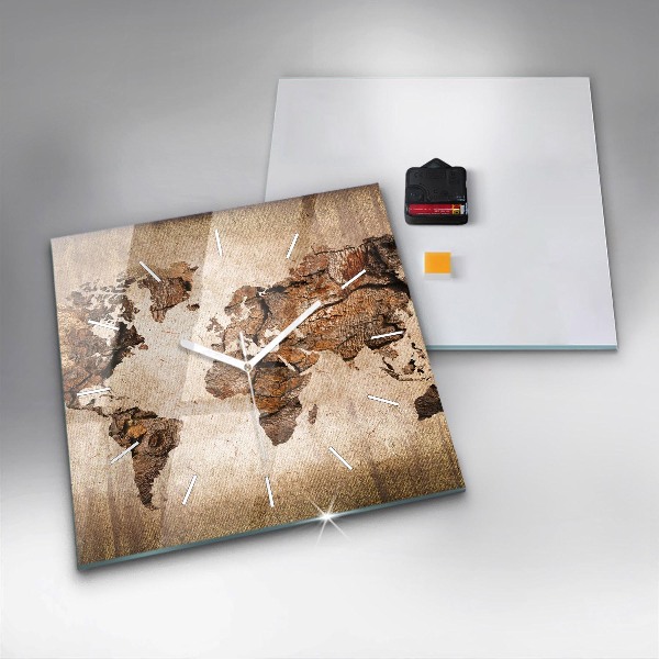 Orologio quadrato in vetro Mappa del mondo d'epoca