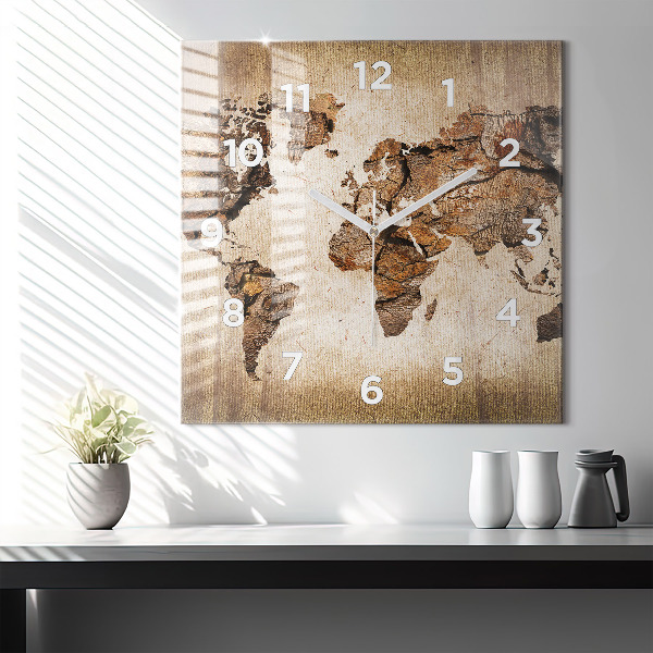Orologio quadrato in vetro Mappa del mondo d'epoca