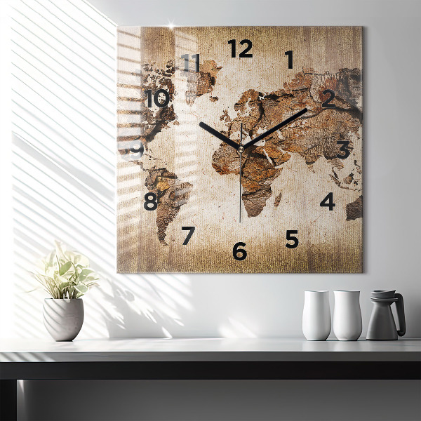 Orologio quadrato in vetro Mappa del mondo d'epoca
