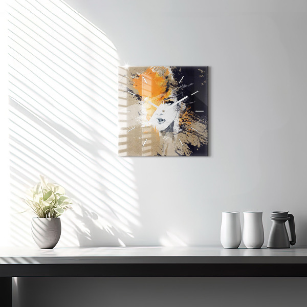 Orologio quadrato in vetro Ritratto di donna astratto