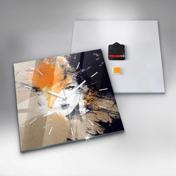 Orologio quadrato in vetro Ritratto di donna astratto