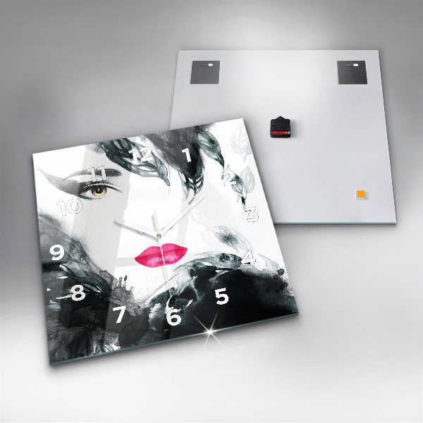 Orologio quadrato in vetro Ritratto di una donna labbra rosse