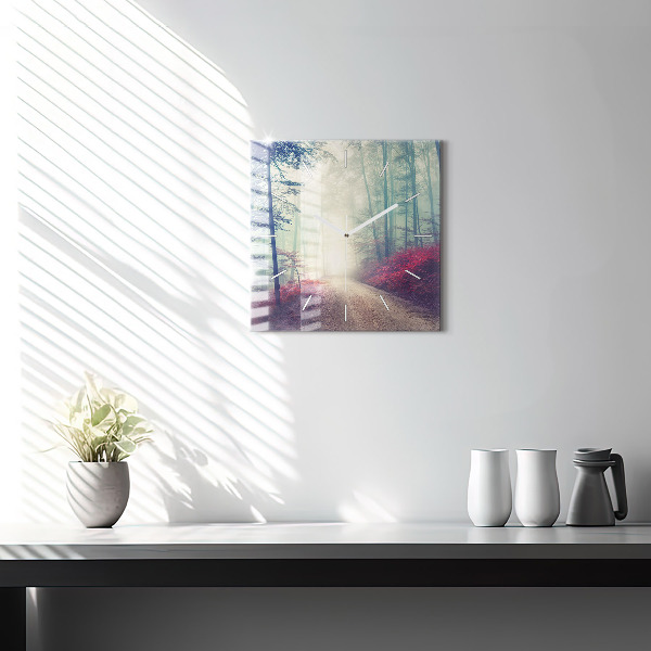 Orologio quadrato in vetro Strada autunnale Foresta Nebbia