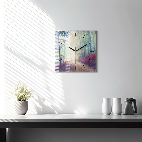 Orologio quadrato in vetro Strada autunnale Foresta Nebbia