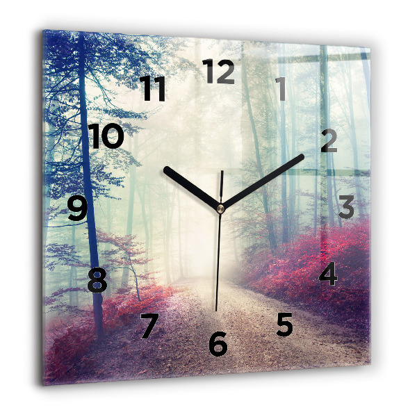 Orologio quadrato in vetro Strada autunnale Foresta Nebbia