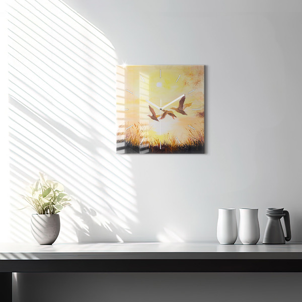 Orologio quadrato in vetro Gru al tramonto