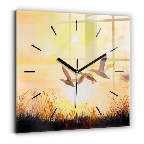 Orologio quadrato in vetro Gru al tramonto