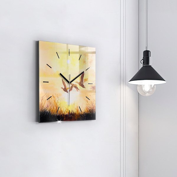 Orologio quadrato in vetro Gru al tramonto