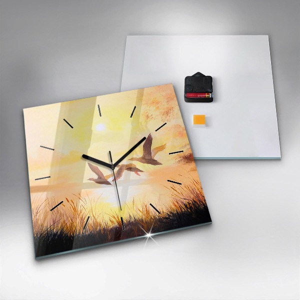 Orologio quadrato in vetro Gru al tramonto