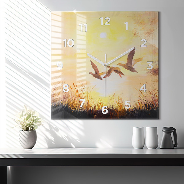 Orologio quadrato in vetro Gru al tramonto