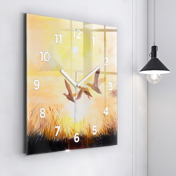 Orologio quadrato in vetro Gru al tramonto