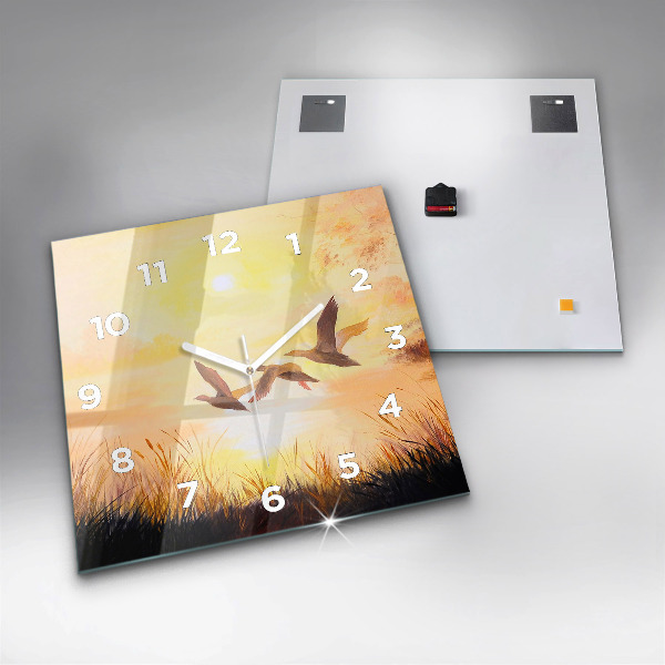 Orologio quadrato in vetro Gru al tramonto