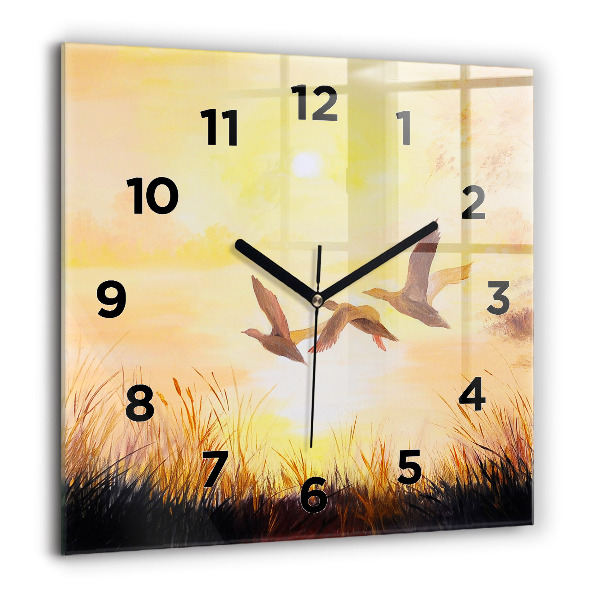 Orologio quadrato in vetro Gru al tramonto