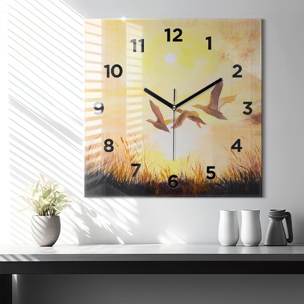 Orologio quadrato in vetro Gru al tramonto