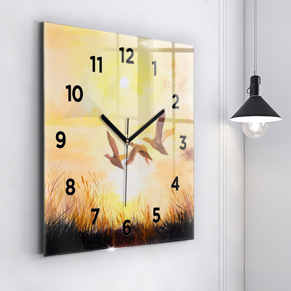 Orologio quadrato in vetro Gru al tramonto
