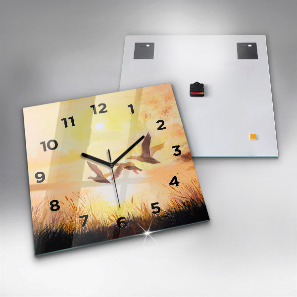 Orologio quadrato in vetro Gru al tramonto