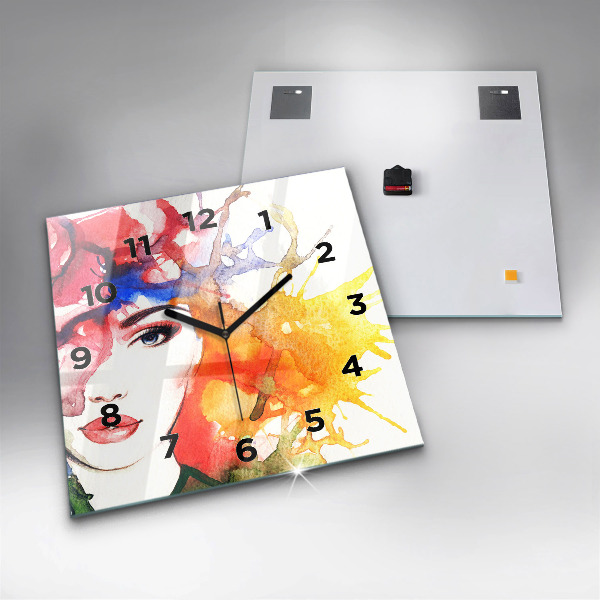 Orologio quadrato in vetro Ritratto colorato di una donna